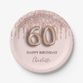Assiettes En Carton 60e anniversaire rose or parties scintillant rose (Devant)