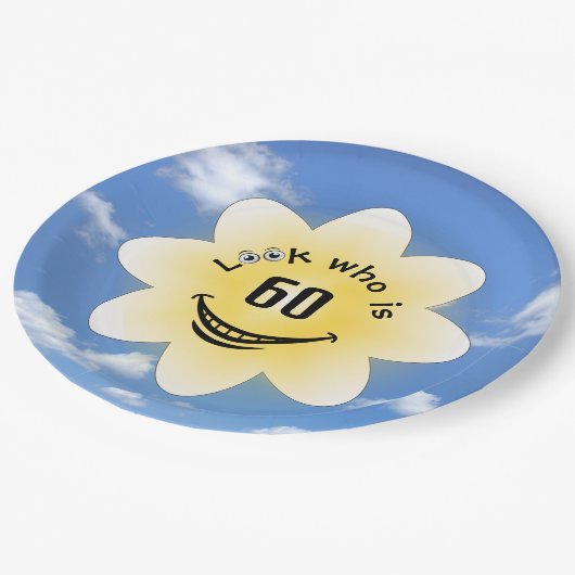 Assiettes En Carton 60e anniversaire soleil d'été et nuages (Angle)