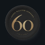 Assiettes En Carton 60e fête d'anniversaire<br><div class="desc">Plaques de papier de fête du 60e anniversaire en noir et or</div>