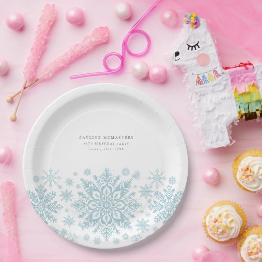 Assiettes En Carton 60e fête d'anniversaire Blue White Snowflake Custo (Fête)