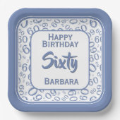 Assiettes En Carton 60e Motif de numéro aléatoire bleu/blanc (Recto)