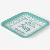 Assiettes En Carton 60e Motif de numéro aléatoire Turquoise/blanc (Angulaire)
