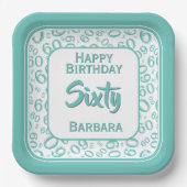 Assiettes En Carton 60e Motif de numéro aléatoire Turquoise/blanc (Recto)