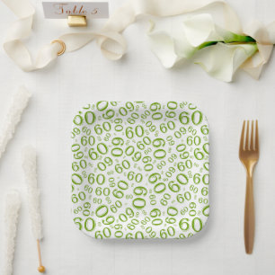 Assiettes En Carton 60e Motif de numéro aléatoire vert/blanc