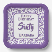 Assiettes En Carton 60e Motif de numéro aléatoire violet/blanc (Recto)