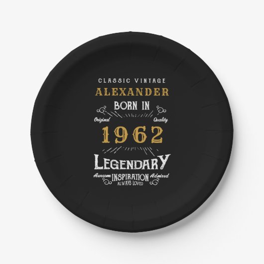 Assiettes En Carton 60th Birthday 1962 Ajouter le nom Legendary Black (Devant)