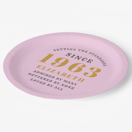 Assiettes En Carton 60th Birthday Born 1963 Ajouter Nom Rose Grey (Angle)