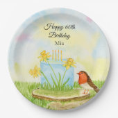 Assiettes En Carton 60th Birthday Robin with Daffodil Cake (Devant)