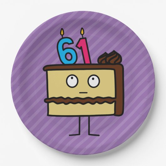 Assiettes En Carton 61e anniversaire Gâteau aux bougies (Devant)