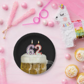 Assiettes En Carton 62e anniversaire bière avec bougie (Fête)