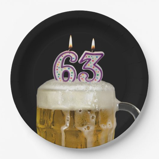 Assiettes En Carton 63e Anniversaire Bière sur noir (Devant)