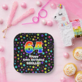 Assiettes En Carton 64e anniversaire : Fun Stars Motif et Rainbow "64" (Fête)