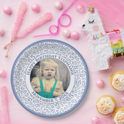 Assiettes En Carton 65 Your Photo Random Number Pattern Blue/White (Fête)