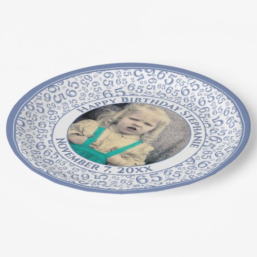 Assiettes En Carton 65 Your Photo Random Number Pattern Blue/White (Angle)