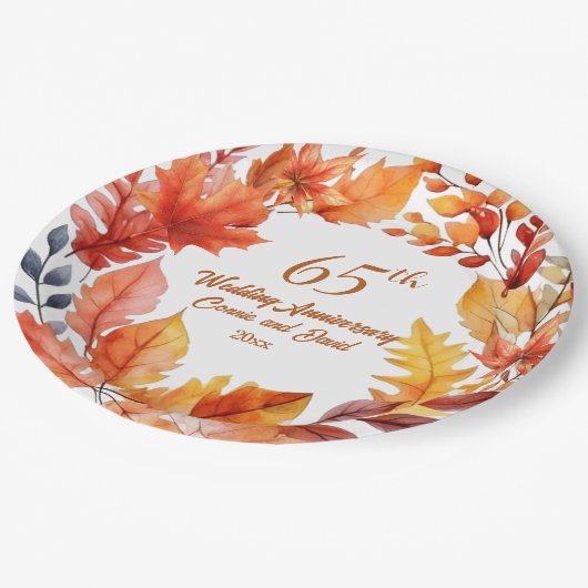 Assiettes En Carton 65e anniversaire du Mariage automne floral (Angle)