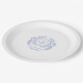 Assiettes En Carton 65e anniversaire Français Blue Floral Crest Custom (Angle)