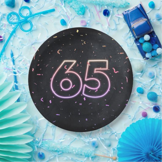 Assiettes En Carton 65e anniversaire Neon Connexion Plaque en papier n (Fête)