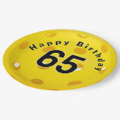 Assiettes En Carton 65e anniversaire Pickleball Jaune (Angle)