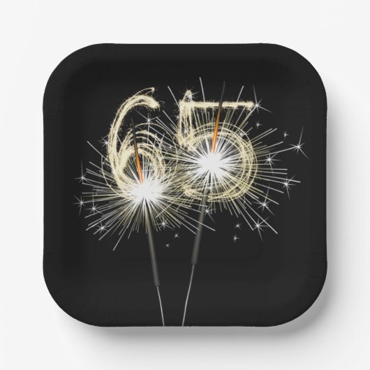Assiettes En Carton 65e anniversaire Sparklers de fête sur noir (Recto)