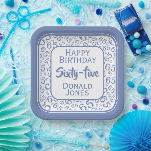 Assiettes En Carton 65th Party Random Number Pattern Blue/White (Fête)