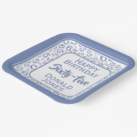 Assiettes En Carton 65th Party Random Number Pattern Blue/White (Angulaire)