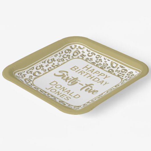 Assiettes En Carton 65th Party Random Number Pattern Gold/White (Angulaire)