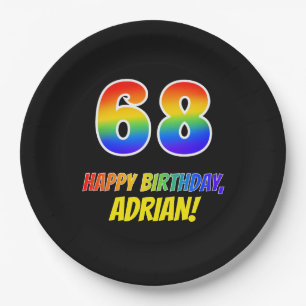 Assiettes En Carton 68e anniversaire : Bold, amusant, simple, arc-en-c
