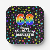 Assiettes En Carton 68e anniversaire : Fun Stars Motif et Rainbow "68" (Recto)