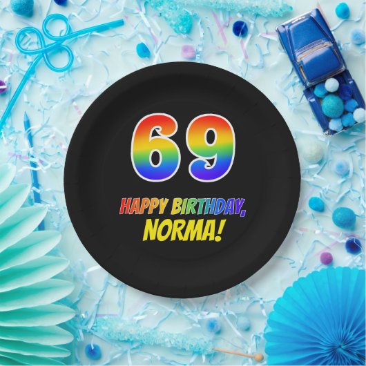 Assiettes En Carton 69e anniversaire : Bold, amusant, simple, arc-en-c (Fête)