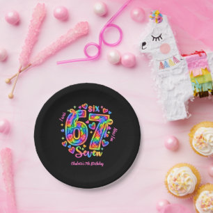 Assiettes En Carton 6 7 Six Seven Néon Arc-en-ciel Lumière Fille Anniv