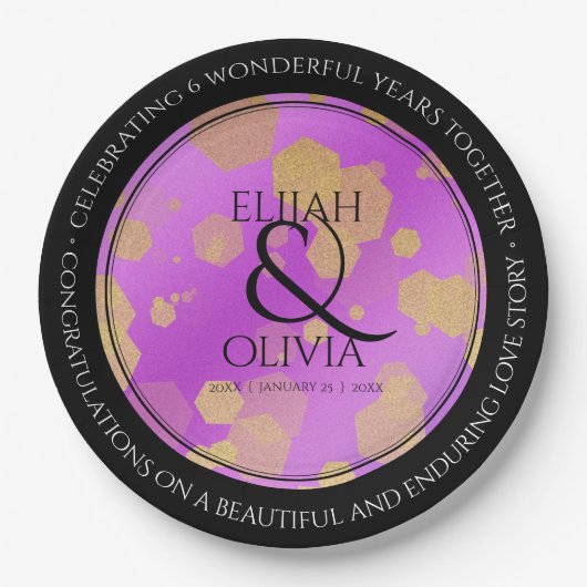 Assiettes En Carton 6e 33e 47e 48e anniversaire du Mariage Améthyste (Devant)