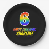 Assiettes En Carton 6e anniversaire : Bold, amusant, simple, arc-en-ci (Devant)