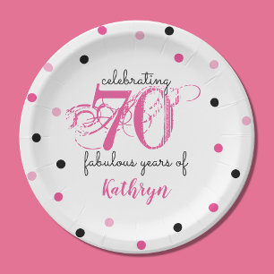 Assiettes En Carton 70e anniversaire 70 fabuleuses années Rose Ajouter