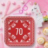 Assiettes En Carton 70e anniversaire Bandana rouge (Fête)