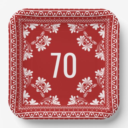 Assiettes En Carton 70e anniversaire Bandana rouge (Recto)
