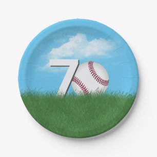 Assiettes En Carton 70e Anniversaire Baseball En Herbe Verte