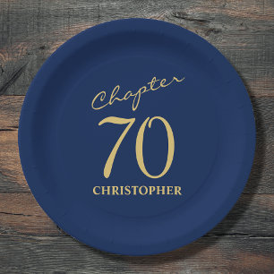 Assiettes En Carton 70e anniversaire Blue Gold