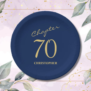 Assiettes En Carton 70e anniversaire Blue Gold Chapitre 70