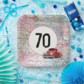 Assiettes En Carton 70e anniversaire Camion rouge Retro sur la carte r (Fête)