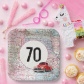 Assiettes En Carton 70e anniversaire Camion rouge Retro sur la carte r (Fête)