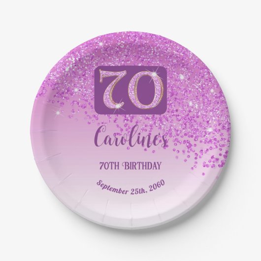 Assiettes En Carton 70e anniversaire Chic Falling Parties scintillant  (Devant)