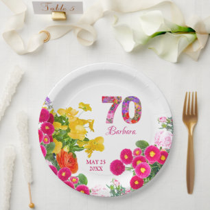 Assiettes En Carton 70e anniversaire fleur fleurie bouquet plaques