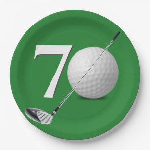 Assiettes En Carton 70e anniversaire Golf Ball and Club On Green