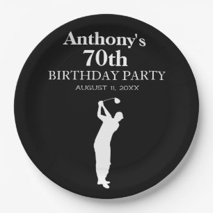 Assiettes En Carton 70e Anniversaire Partie Golfer Black Par Seventiet