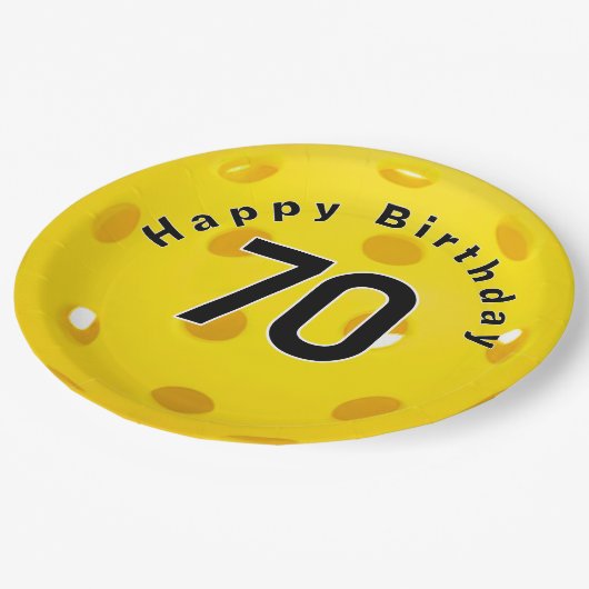 Assiettes En Carton 70e anniversaire Pickleball Jaune (Angle)