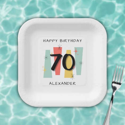 Assiettes En Carton 70e anniversaire Retro Midsiècle moderne coloré