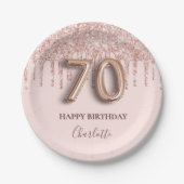 Assiettes En Carton 70e anniversaire rose or parties scintillant rose (Devant)