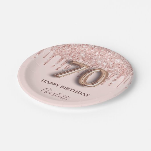 Assiettes En Carton 70e anniversaire rose or parties scintillant rose (Angle)