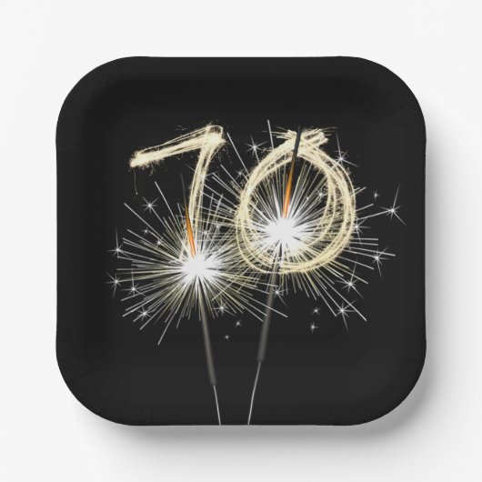 Assiettes En Carton 70e anniversaire Sparklers de fête sur noir (Recto)