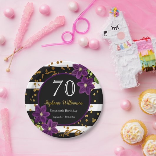 Assiettes En Carton 70e fête d'anniversaire| Parties scintillant noire (Fête)